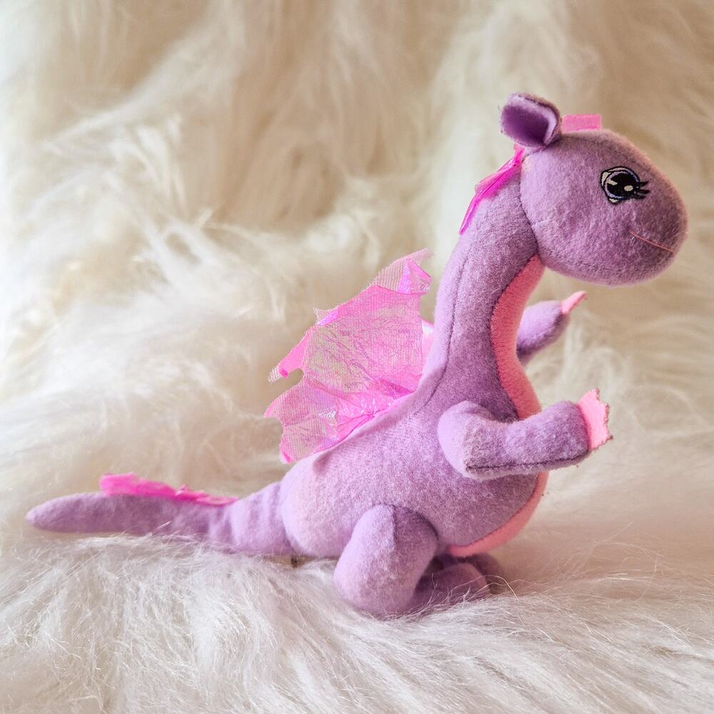 Vintage 2003 Mattel Barbie as Rapunzel Penelope Purple Dragon Plush Y2K